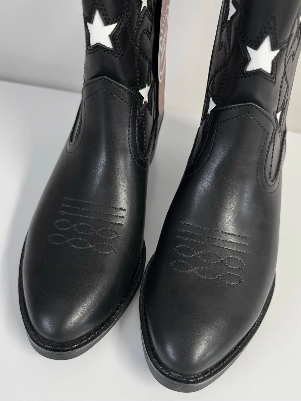 Wonder Nation Star Western Cowgirl Boots Black White Big Girl Size 4 NWT